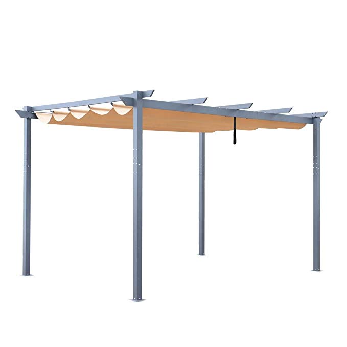 ALEKO PERGSAND10X13 Aluminum Outdoor Retractable Canopy Pergola - 13 x 10 Ft - Sand Color