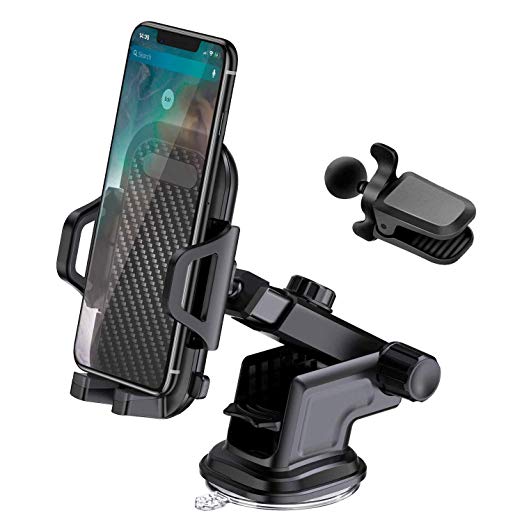 Car Phone Mount, Dashboard & Windshield Air Vent Cell Phone Holder Stand for Car, Car GPS Cradle Compatible with iPhone XS Max, XR, X, 8 Plus,7 Plus, 6 Plus, Samsung Galaxy S9 S8 S7 edge Note 9 8 and Other Devices 3.5-6 Inch