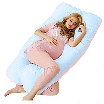 Angel U Shaped Maternity/Pregnancy Body Pillow with Zippered Cotton Cover, Blue&Pink