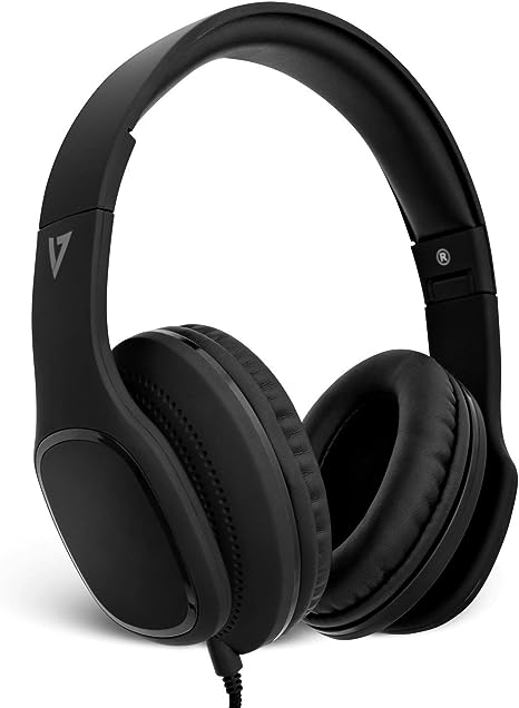 V7 HA701-3NP Over-Ear Headphones with Microphone and Volume Control, Foldable, Call Answering for Cellphones, Tablets, Smartphones, Laptop Computer, PC, Black