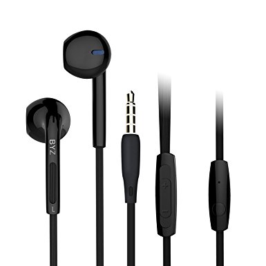 Fedirect In-Ear Wired Headphones with Mic Remote Control Tangle Free Flat Cable for iPhones, iPads, Android, PC, Windows Black