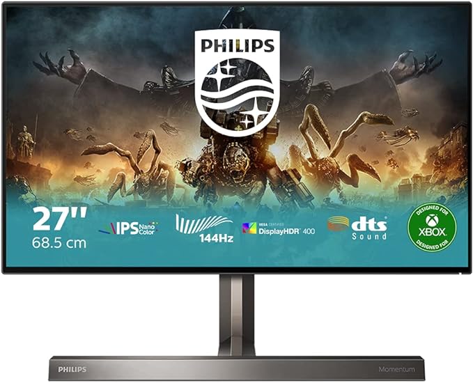 PHILIPS Gaming 279M1RV - 27 Inch 4K 144Hz Console Gaming Monitor, 1ms, Nano IPS, DTS sound, Speakers, Height Adjust (3840 x 2160 @ 144Hz HDMI 2.1 / DP 1.4 / USB-C/USB 3.2)