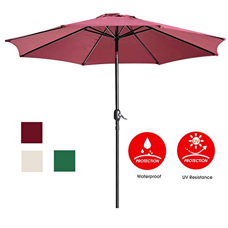 UMARDOO Patio Umbrella,9 Ft Durable Alloy and Ribs Outdoor Table Umbrella with Push Button Tilt and Crank, Fade Resistant,Water Proof Patio Table Umbrella (Wine)