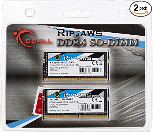 G.Skill SO-DIMM 32 GB DDR4-2666 Kit Memory F4-2666C19D-32GRS, Ripjaws