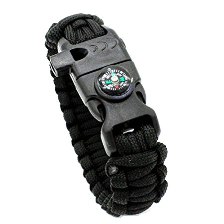 BoChang Survival Bracelet, 1 Pack Paracord Survival Bracelets, Compass, Fire Starter, Whistle & Emergency Knife, Hiking Camping Gear