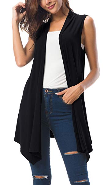 Urban CoCo Women’s Sleeveless Asymmetric Hem Open Front Cardigan Vest