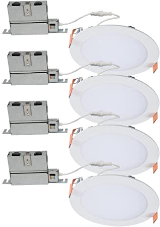 HALO 6 inch Recessed LED Ceiling & Shower Disc Light – Canless Ultra Thin Downlight – White - 4 Pack