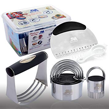 Pastry Cutter Set Pastry Scraper Biscuit Cutter Set (5 Circle 1 Fluted Edge) Dough Blender Mixer Cookie Cutters Round Baking Dough Tools & Pastry Utensils with Egg Separator GIFT BOX!