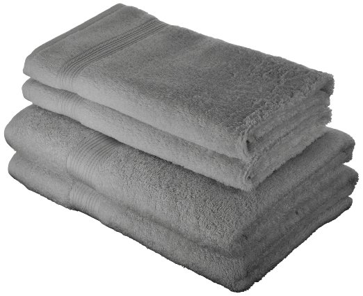 AmazonBasics Fade Resistant Towel Set, 2 Bath and 2 Hand - Grey