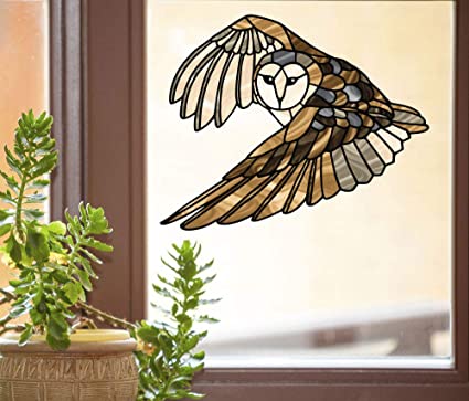 Bird - Flying Owl - Stained Glass Style See-Through Vinyl Window Decal - Yadda-Yadda Design Co. (Variations Available) (Large)