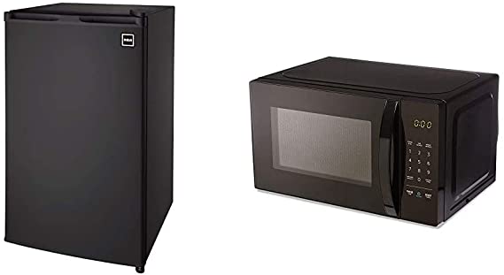 RCA RFR320 Single Door Mini Fridge with Freezer, 3.2 Cu. Ft. capacity - Black & AmazonBasics Microwave, Small, 0.7 Cu. Ft, 700W, Works with Alexa