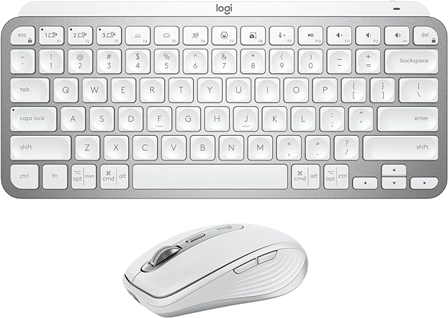 Logitech MX Keys Mini Keyboard   MX Anywhere 3S Wireless Mouse - Fluid Typing, Backlit Keys, Fast Scrolling, USB-C, Bluetooth, Compact, Multi-OS Compatible - Pale Grey