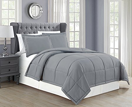 Mk Collection Down Alternative Comforter Set 2 pc Twin size Solid Grey