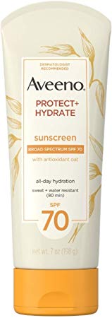 Aveeno Protect   Hydrate Moisturizing Sunscreen Lotion with Broad Spectrum SPF 70 & Antioxidant Oat, Oil-Free, Sweat- & Water-Resistant Sun Protection, 7 oz