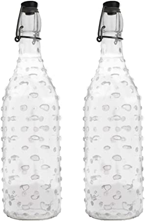 Chef's Star Embossed Dots Designed Brewing Bottles, Swing Top, 1 Liter, Set of 2