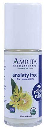 Amrita Aromatherapy Organic Anxiety Free Roll-On Relief, Natural Anxiety, Stress, Worry and Fear Reducer, Organic Lotion Base with Ylang Ylang, Myrrh, and Bergamot Essential Oils, 30 milliliters