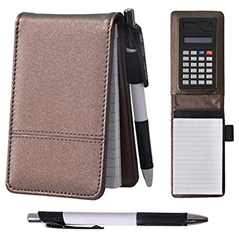 Lemical A7 Nylon Cover Journal Notebook with Calculator Working Small Notebook Memo Notepad with Pen Pad Holder Set Multi Function Soft Cover Brown Notebook for Office Working Study