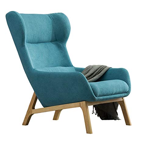 Irene House Contemporary Soft Fabric Height Back Accent Chair with Good Lumbar Support (Blue)