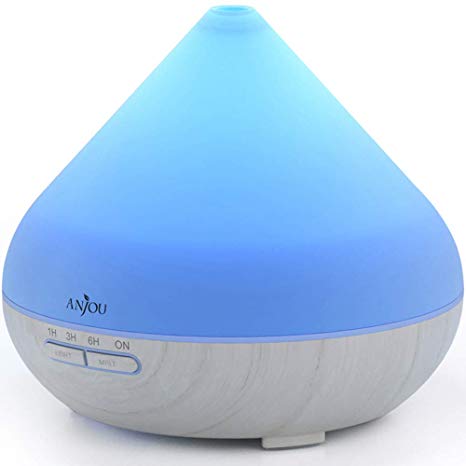 Anjou Essential Oil Diffuser 8hrs Constant Fragrance 300ml Cool Mist Ultra-Quiet Aromatherapy Diffuser Humidifier with Auto Shut-Off Timer for Living Room Yoga Room Home Office White