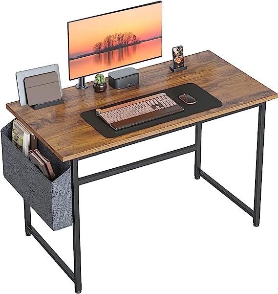 Cubiker Computer Desk, Home Office Writing Study Desk, Modern Simple Style Laptop Table with Storage Bag (32 inch, Deep Brown)