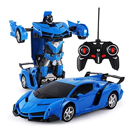 Volwco Remote Control Car, Car to Robot Mode Deform 2 in 1 Models RC Deformation Car, One-Button Transformation Vehicles Robot Toys with Sounds Lights for Kids Boys Girls Holiday Birthday Gift