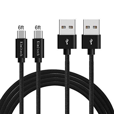 KimitechType C Cable, High-speed Durable Charging USB Cable For Samsung Samsung Galaxy S8/S8 Plus HTC10 And More（2 Pack 6ft） (Black)