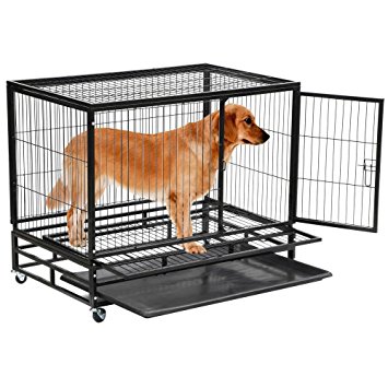 Yaheetech 37'' Heavy Duty Dog Pet Cage Crates Kennel House Black