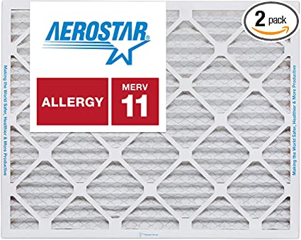 16x25x1 AC and Furnace Air Filter by Aerostar - MERV 11, Box of 2