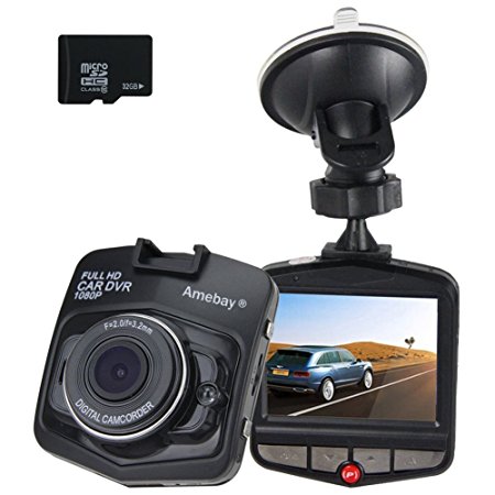 Amebay Dash Cam 2.4'' FHD 1080P Car Vehicle Dashboard DVR Camera Video Recorder with 32GB Micro SD Card Black