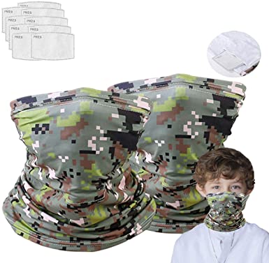 12 Pcs 6-14 Years Kids Bandanas Neck Gaiter With Filters Balaclava, Half Face Protective Masks, Magical Multi Funtion