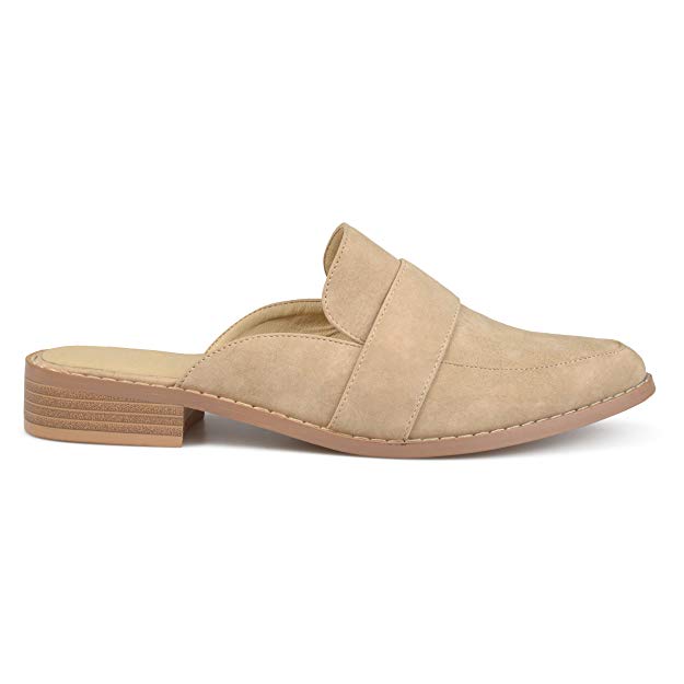 Brinley Co Womens Faux Leather Slip-On Almond Toe Mules