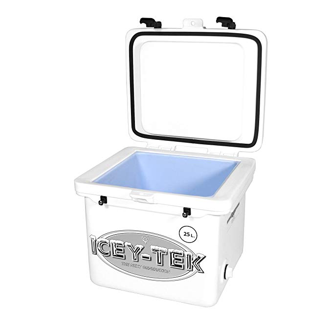 Icey-Tek 25 Litre Premium Cube Cool Box in WHITE. Cold up to 10 days. Built For Life. Camping & Commercial Ice Chest Cooler