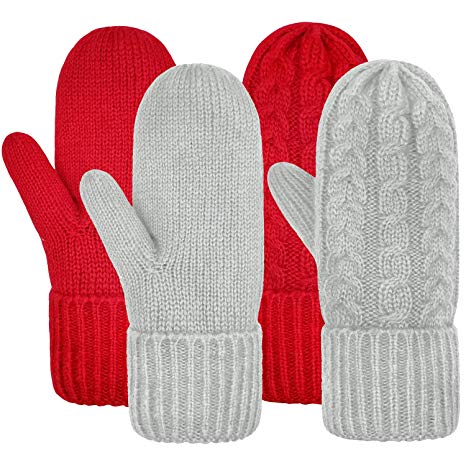 [2019 Newest] Women's Mittens Winter Thick Gloves- Warm Soft Lining Cozy Hand Warmer Cable Knit Glove Mitten for Women Girls