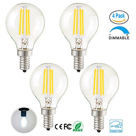 4-PACK G45 LED Vintage Edison Candelabra Light Bulbs 4W Dimmable E12 Base Bright White Daylight(6000K)Filament Antique Ediosn Light Bulbs