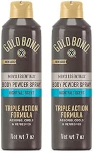 Gold Bond Men's Essentials Talc-Free Body Powder Spray 7 oz. Nightfall Scent Wetness Protection (Pack of 2)