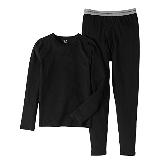 Fruit of the Loom Boys Performance Thermal Underwear Top and Bottom Set - Black