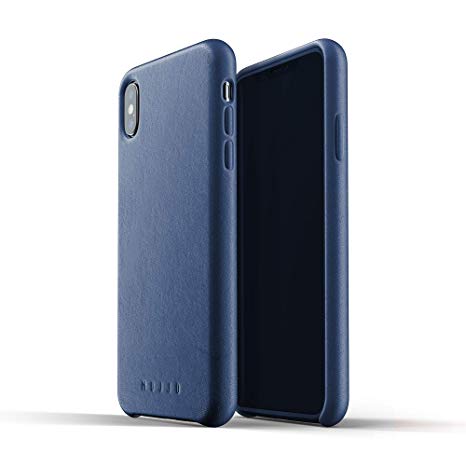 Mujjo Full Leather Case Compatible with iPhone Xs Max | Real Leather with Natural Aging Effect, Covered Buttons, 1MM Protective Screen Bezel, Japanese Suede Lining (Blue)