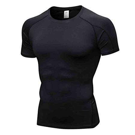 Yuerlian Mens Running Tops, Base Layers Compression Top Short Sleeve Shirt, Quick Dry Workout T Shirts