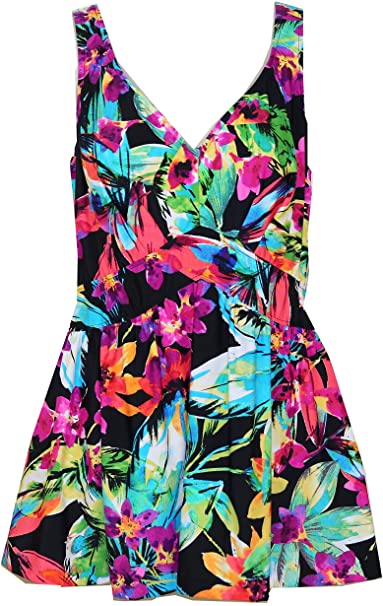 Maxine Of Hollywood Floral Tropics Plus Size Swimdress Swimsuit