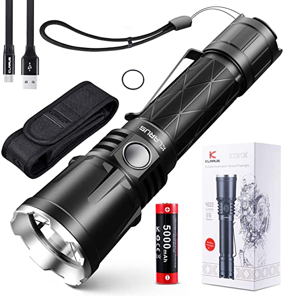 Professional Police Flashlight 4000 Lumens XT21X Klarus Advanced Tactical Flashlight LED Rechargeable Police LED Flashlight USB Rechargeable 21700 IMR Battery (4000 Lumens, 1040FT)