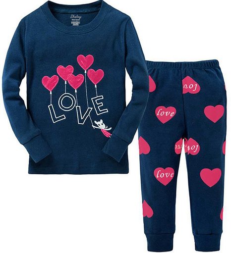 Slenily Little Girls Clothes Heart Cotton Sleep Pajamas Cartoon Sets