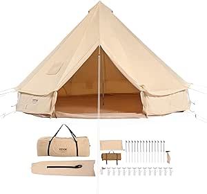 VEVOR Canvas Bell Tent, 4 Seasons Yurt Tent, Canvas Tent for Camping with Stove Jack, Breathable Tent Holds up to 4-10 People, Family Camping Outdoor Hunting Party