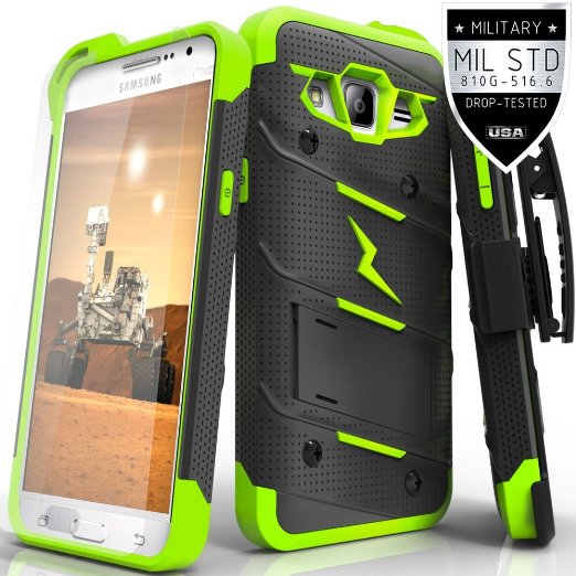 Galaxy Grand Prime G530 Case, Zizo® Bolt Cover [.33mm 9H Tempered Glass Screen Protector] Included [Military Grade] Armor Case Kickstand Holster