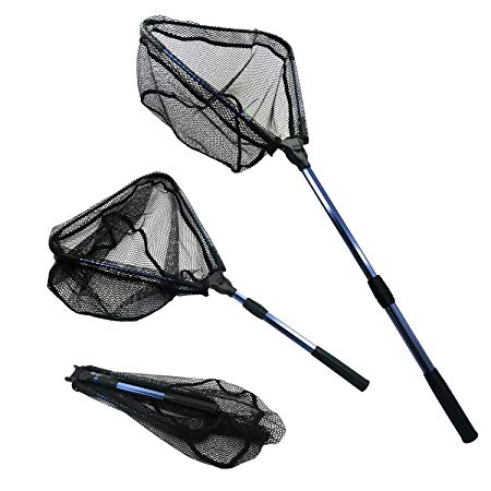 MelkTemn Collapsible Fishing Net, Fish Net Foldable Telescopic Pole Handle(16.5-38.6in) Durable Nylon Mesh Safe Fish Catching Landing nets for Fishing (Hoop is 15.7 x 15.1 x 9.1 in Depth)
