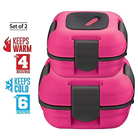 Pinnacle Thermoware Insulated Leak Proof Thermal Lunch Container with Heat Release Valve, Set of 2, Pink