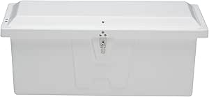 TAYLOR MADE PRODUCTS Stow 'N Go Low-Profile Fiberglass Dock Box, White (18" H x 48" W x 20" D) – Fiberglass construction, UV gelcoat finish, stainless steel lockable latch and hardware – 2020108647