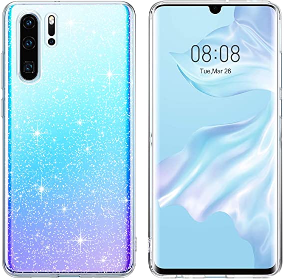 Case for Huawei P30 Pro,Huawei P30 Pro Case,DUEDUE Shockproof Crystal Glitter Reinforced Corners TPU Bumper Anti-Scratch Ultra Hybrid Transparent Hard PC Cover for Huawei P30 Pro for Women Girls,Clear