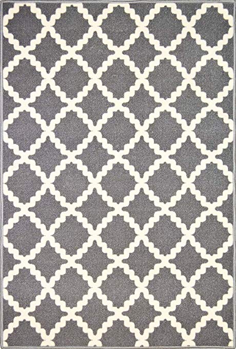 ADGO Non-Slip Rug Collection Rubber Back Washable Non-Skid Area Rugs | Throw Rugs for Entryway, Bedroom and Kitchen Thin Low Profile Indoor & Outdoor Floor Rug (5' x 7', AD10073 - Grey & White)