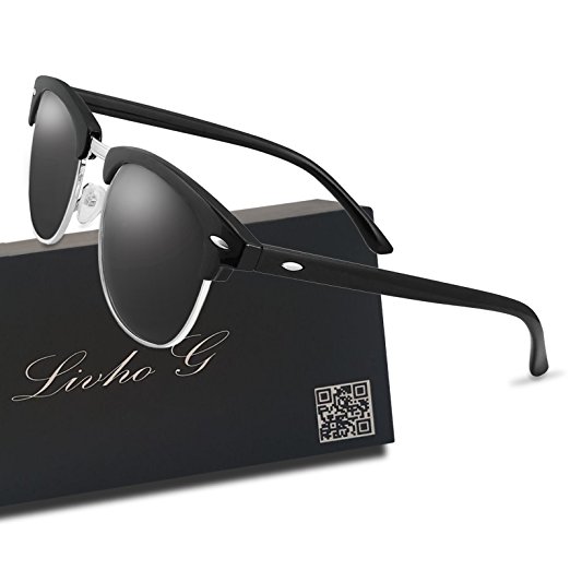 LIVHO G |Semi Rimless Polarized Clubmaster Sunglasses Women Men Retro Classic Brand Half Metal Frame Sunglasses