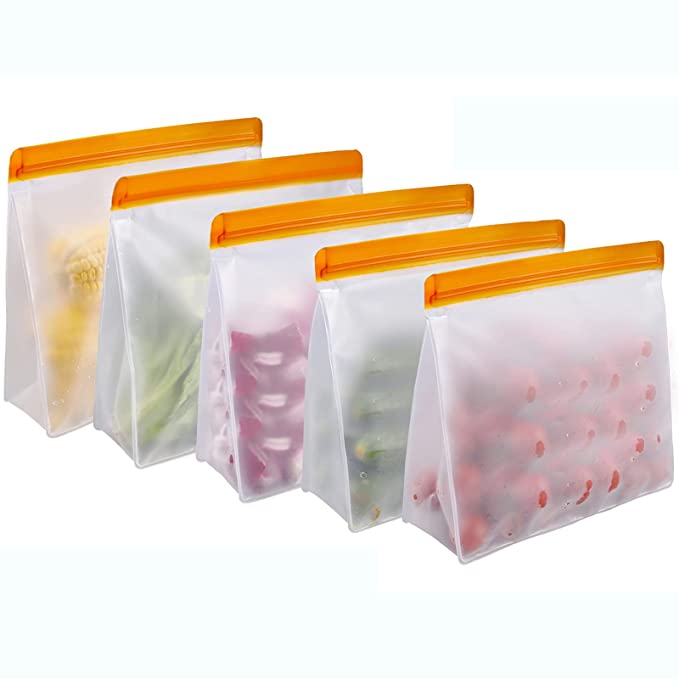 Large Reusable Storage Bags 5 Pack, Haliluya Stand Up Leakproof Reusable Gallon Bags - Food Grade Reusable Freezer Bags Eco friendly Food Storage Bags for Sandwich Snacks Lunch Meat Fruit Cereal